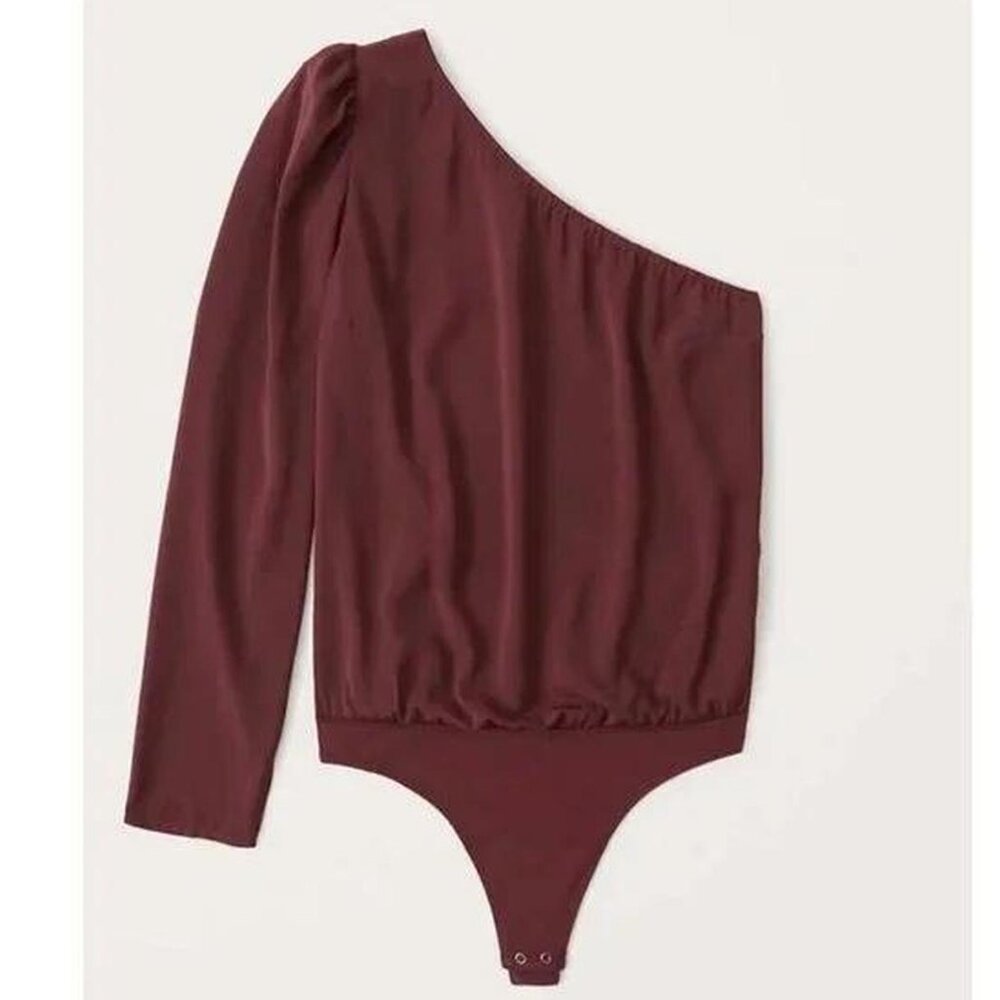 NWT Abercrombie Wine Burgundy Red One Shoulder Long Sleeve Bodysuit